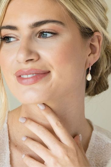 Ivory Co Rose Gold Salford Crystal And Pearl Drop Earrings