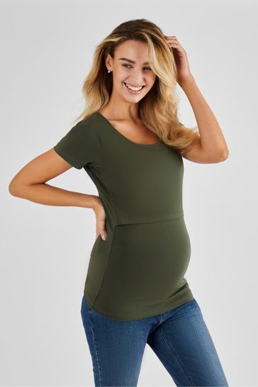 JoJo Maman Bébé Khaki Green Maternity & Nursing T-Shirt