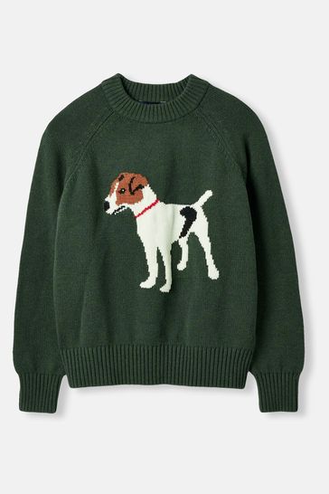 Joules Margot Green Dog Intarsia Knit Jumper
