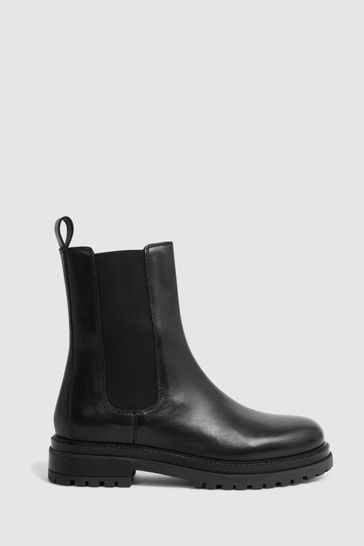 Reiss Black Thea Leather Chelsea Boots