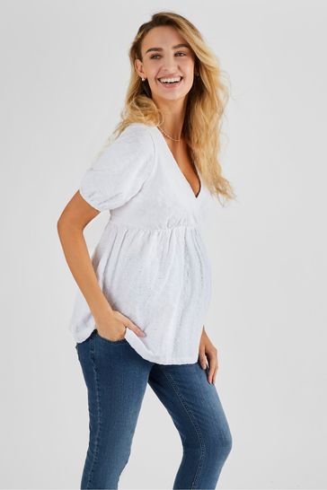 JoJo Maman Bébé White Broderie Maternity Top