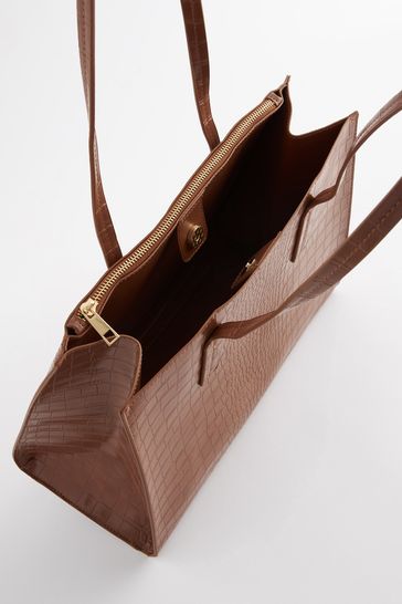 Tan Brown Formal Open Tote Bag
