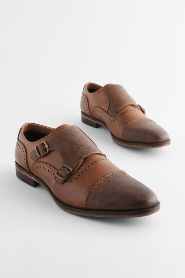 Double monk tan shoes store
