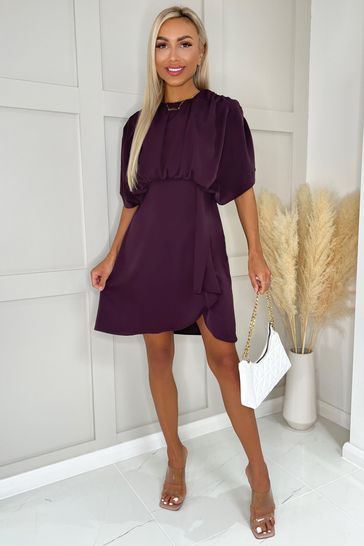 AX Paris Purple Wine Batwing Gathered Top Mini Dress