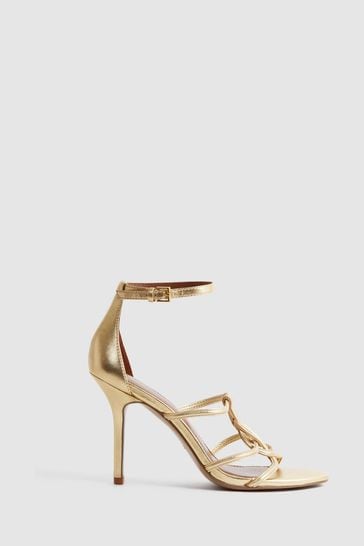 Reiss Gold Hallie Metallic Strappy Open Toe Heels
