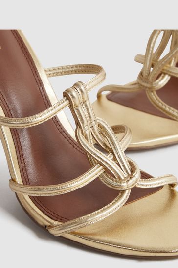 Reiss Gold Hallie Metallic Strappy Open Toe Heels