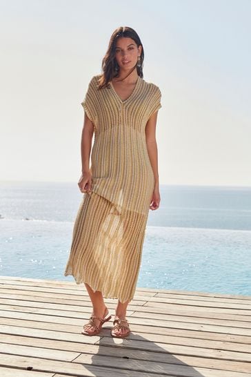 Gold Stitch Detail Kimono Dress