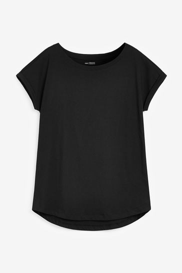 Buy Black Round Neck Cap Sleeve T Shirt from Next Luxembourg