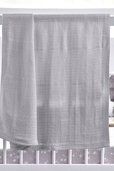 Grey Kids Organic Cotton Lightweight Cellular Blanket Width: 75cm x Length: 95cm