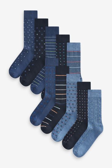 Blue Pattern 10 Pack Cushioned Sole Comfort Socks