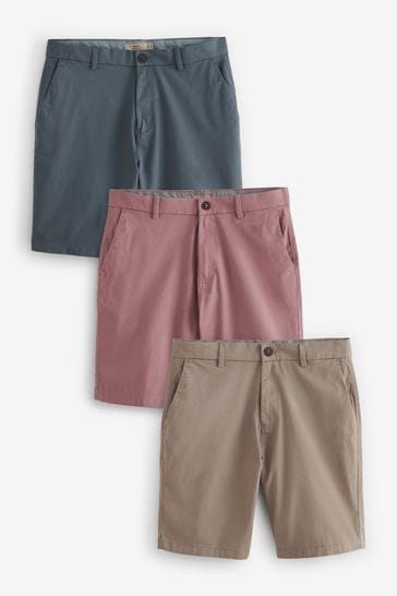Vintage Blue/Pink/Dark Stone Slim Stretch Chinos Shorts 3 Pack