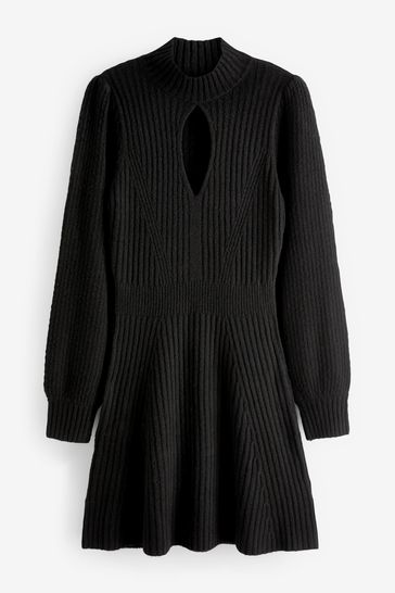 Black ribbed high neck dress store