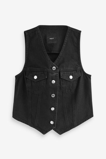 Girls black on sale denim vest