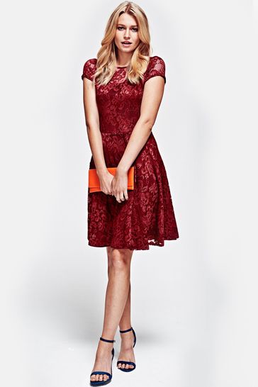 HotSquash Red Lace Fit And Flare Dress