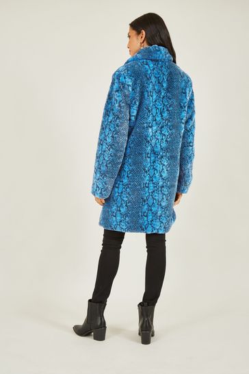 Buy Yumi Blue Snakeskin Print Faux Fur Coat from Next USA