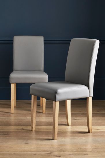 Set Of 2 Moda Ii Dining Chairs With, Grey Leather Dining Chairs