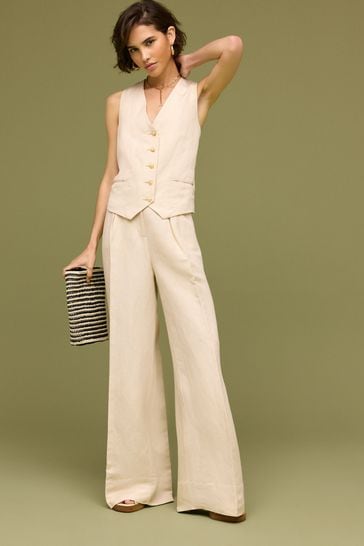 Buy Natural Linen Blend Smart Waistcoat from Next Kuwait