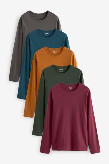 Rich Green/Blue/Orange/Grey Long Sleeve T-Shirts 5 Pack
