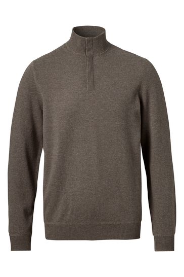 Charles Tyrwhitt Brown Mocha Merino Cashmere Button Neck Jumper