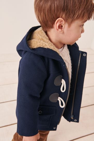 Navy Blue Teddy Fleece Lined Duffle Coat 3mths 7yrs