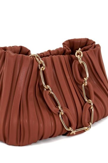 Dune London Brown Medium Dominie Pleat Slouch Bag