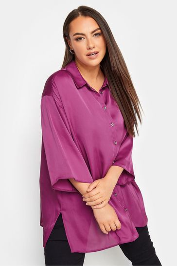 Yours Curve Pink Collared 3/4 Sleeved Shirt