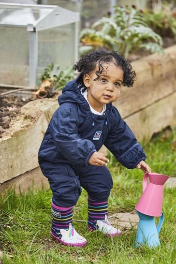 JoJo Maman Bébé Navy Waterproof Fleece Lined Puddlesuit