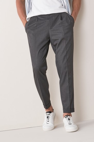 Grey Twin Pleat Trousers