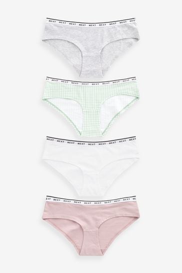 White/Grey/Pink/Light Green Short Cotton Rich Logo Knickers 4 Pack
