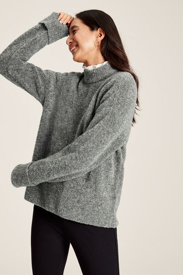 Joules Bea Grey High Neck Bouclé Jumper