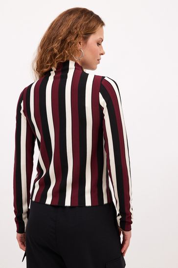 Buy Black Red Stripe High Neck Long Sleeve Fitted Top from Next