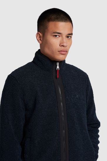 Buy Farah Navy Abruzzo Regular Fit Borg Fleece Jacket from Next