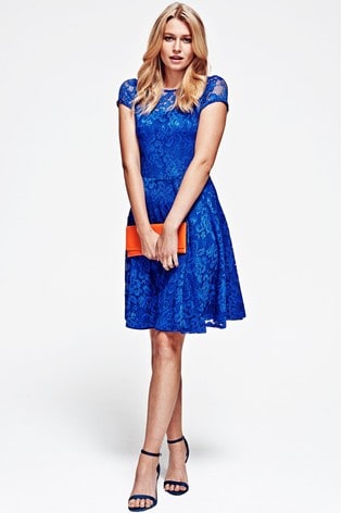 HotSquash Royal Blue Lace Fit And Flare Dress