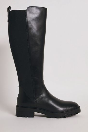 Buy JD Williams Black Extra Wide Fit Leather High Leg Boots with Back Elastic Detail from Next Ireland