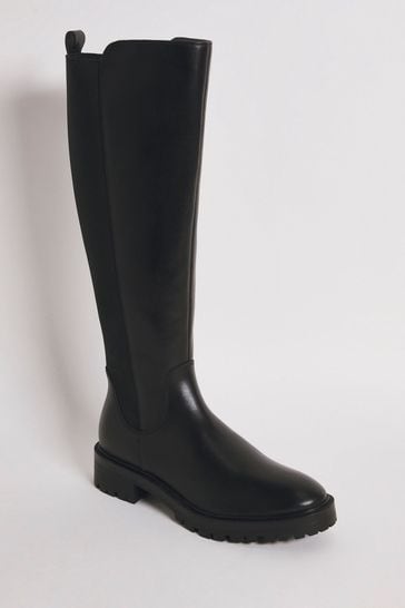 Buy JD Williams Black Extra Wide Fit Leather High Leg Boots with Back Elastic Detail from Next Ireland