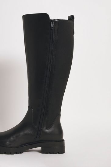 Buy JD Williams Black Extra Wide Fit Leather High Leg Boots with Back Elastic Detail from Next Ireland