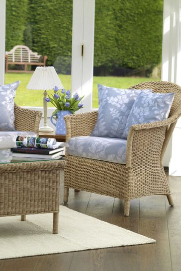 Laura Ashley Pale Blue Garden Bewley Indoor Rattan Lounging Sofa Set with Seat Cushions
