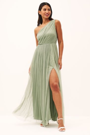 One shoulder tulle maxi dress online