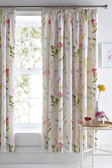 D&D Spring Glade Floral Lined Pencil Pleat Curtains