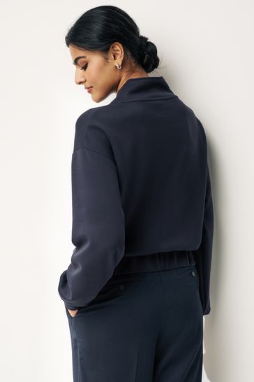 Buy Navy Blue Slinky Notch Neck Long Sleeve Quarter Zip Sweatshirt