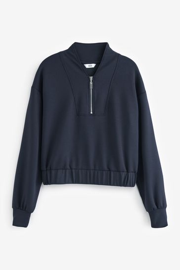 Buy Navy Blue Slinky Notch Neck Long Sleeve Quarter Zip Sweatshirt