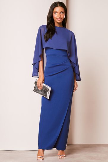 Lipsy Cobalt Blue Chiffon Cape Wrap Skirt Maxi Dress