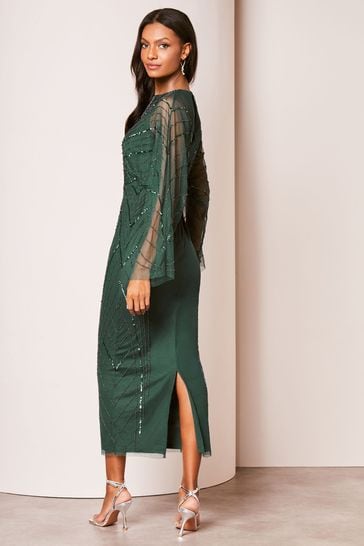 Buy Lipsy Green Hand Embellished Mesh Sleeve Cape Maxi Dress from Next Kuwait