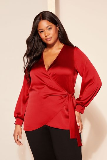 Curves Like These Red Satin Wrap Blouse