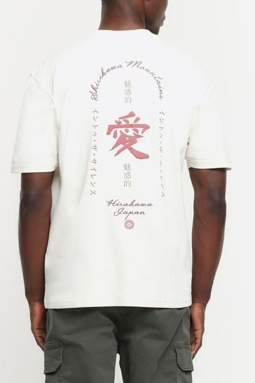 River Island Cream Regular Fit Ecru Shirikawa Mountains T-Shirt