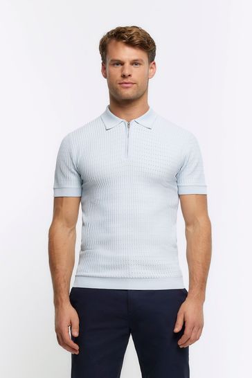 River Island Blue Muscle Fit Brick Polo Shirt