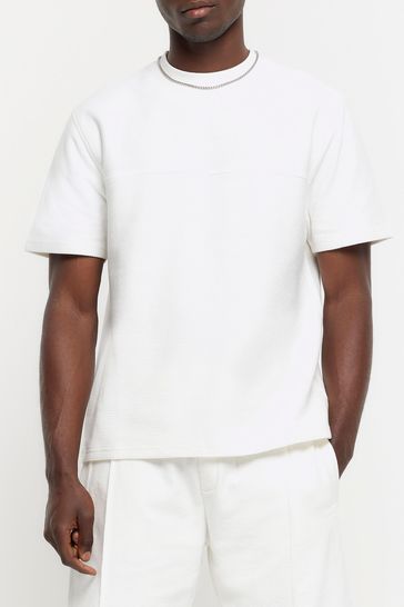 River Island White Regular Fit Cut and Sew Blocked T-Shirt