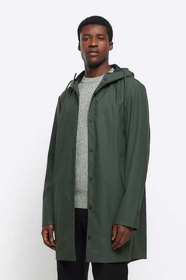 River Island Green Long Raincoat