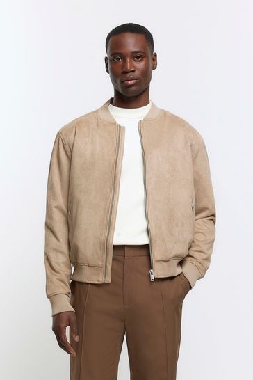 River Island Natural Suedette Bomber Jacket