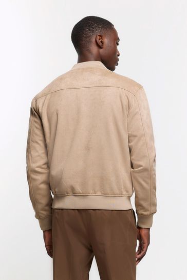 River Island Natural Suedette Bomber Jacket